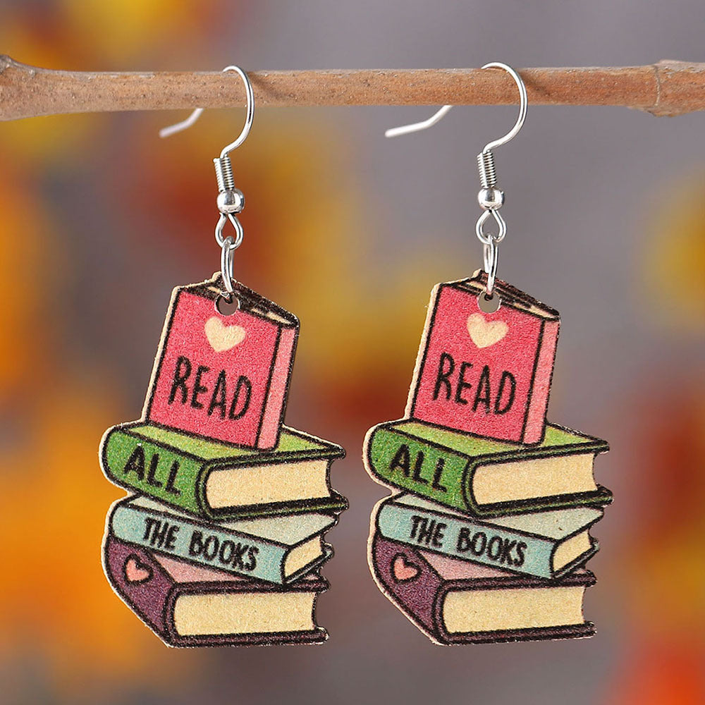 Pendientes de madera pintados al por mayor de Libro de texto de amor 3D